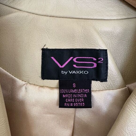 Vakko VS2 Women’s Vintage Cream Tan Lamb Leather 3 button Moto Blazer Coat - Picture 3 of 12